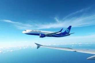 Avion de ligne en vol au-dessus de l'océan sur le trajet Paris-Thaïlande