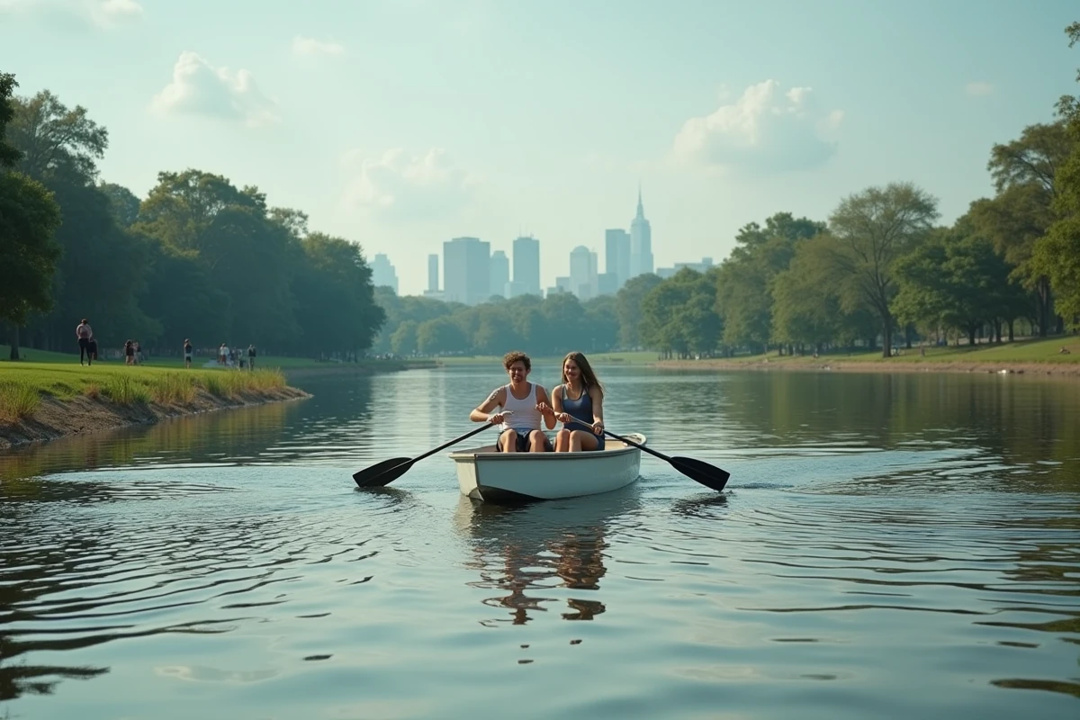 Couple en barque sur le lac de Flushing Meadows-Corona Park à New York