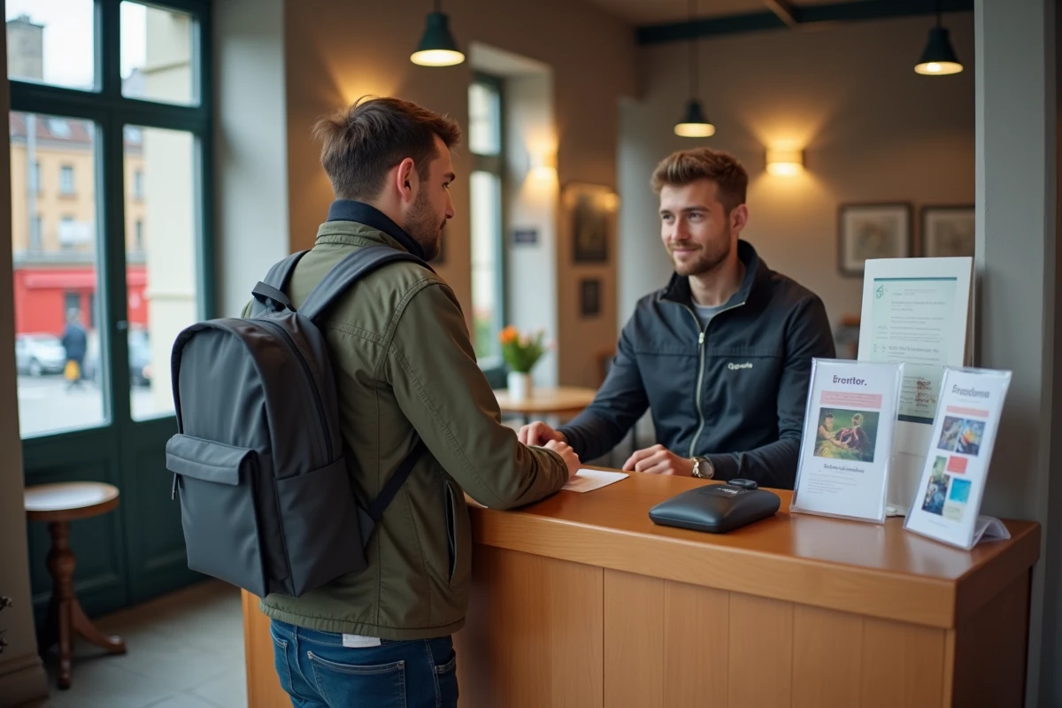 Jeune homme vérifiant son enregistrement à l