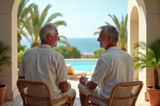 Couple souriant sur une terrasse en Tunisie