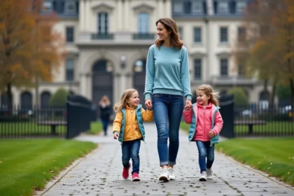 Famille marchant dans le parc de Dublin ensoleille