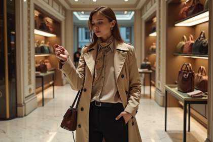 Femme élégante dans une boutique de luxe à Paris