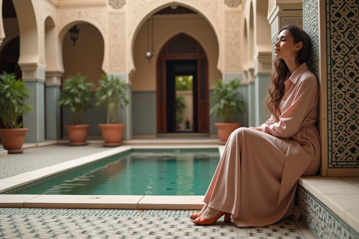 Jeune femme marocaine assise près d
