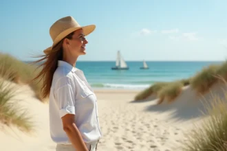Femme détendue sur la plage de Leucate au soleil