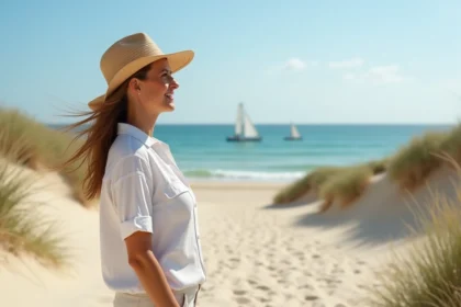Femme détendue sur la plage de Leucate au soleil