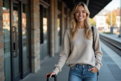 Femme souriante devant l'hôtel Strasbourg Gare