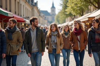 Groupe diversifié lors d'une fête de quartier en France