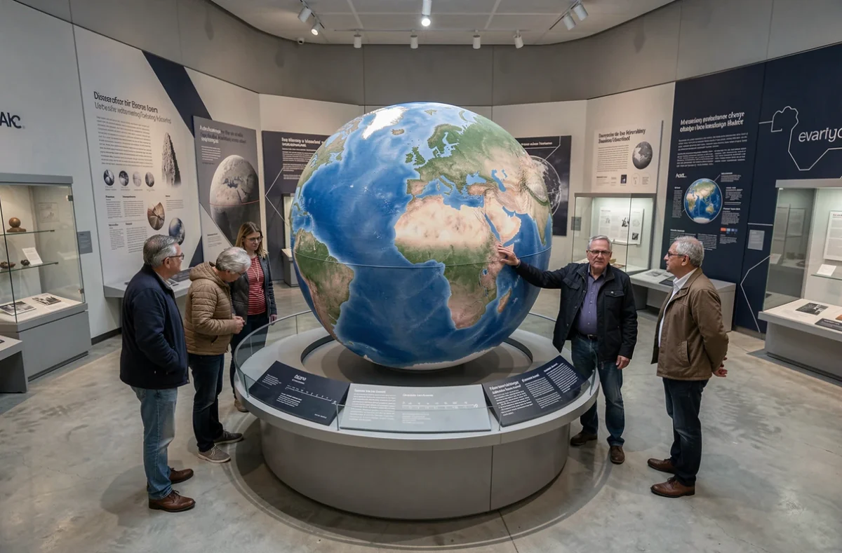 Globe physique en trois dimensions dans un musée scientifique moderne montrant la taille réelle du Groenland dans l'Arctique