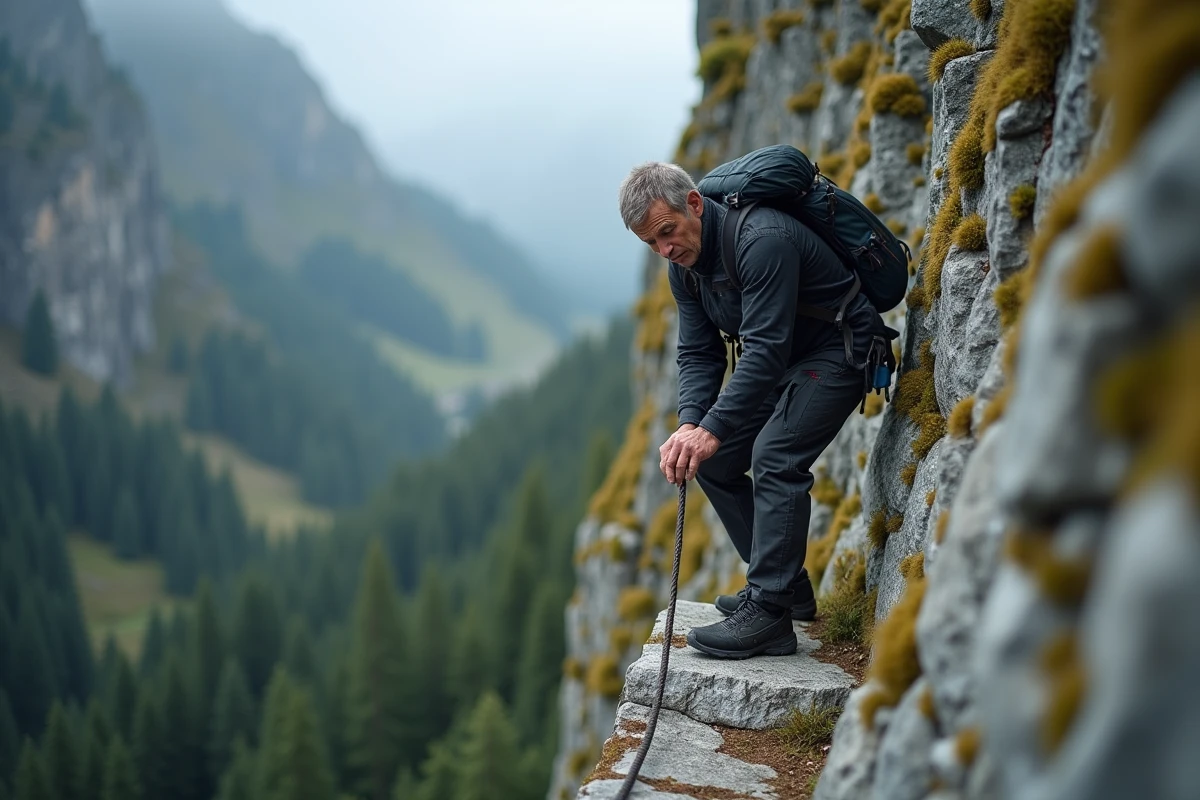 Homme en pleine nature sur un sentier escarpé du GR20