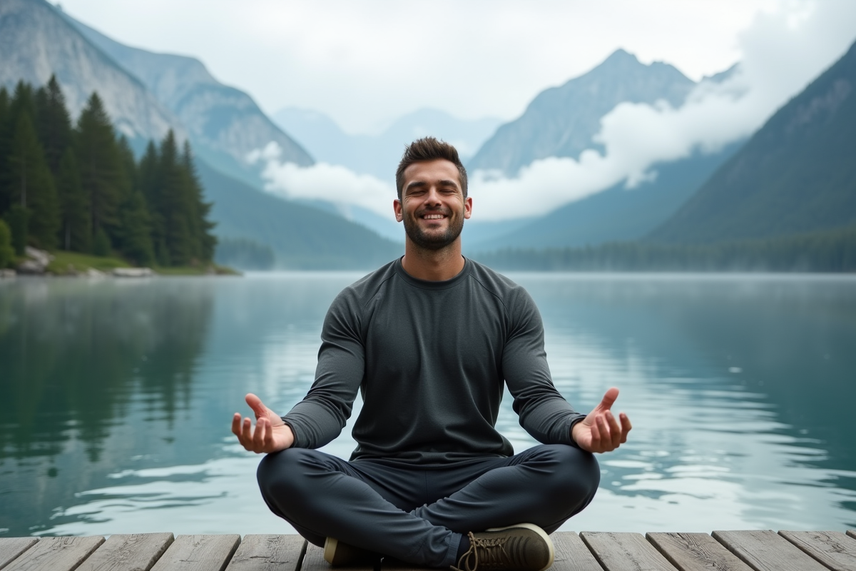 Homme méditant au bord d
