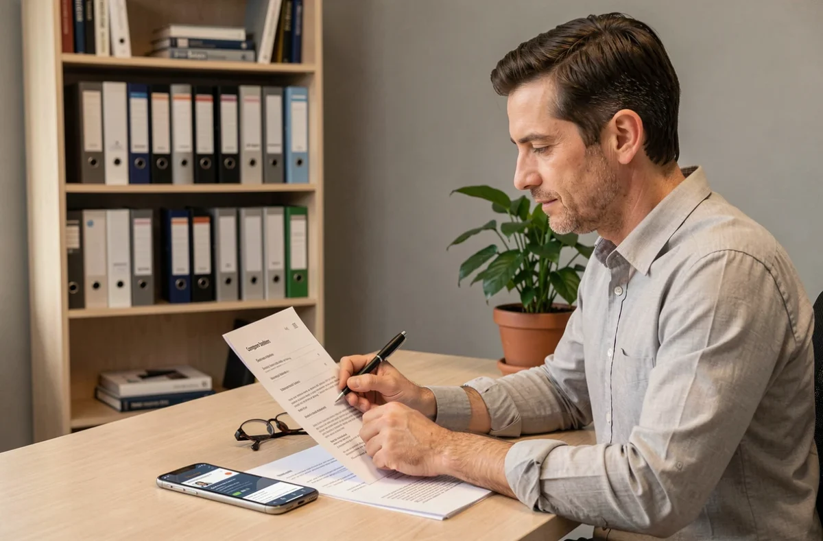 Homme vérifiant le statut de sa demande d'indemnisation de vol sur une application mobile