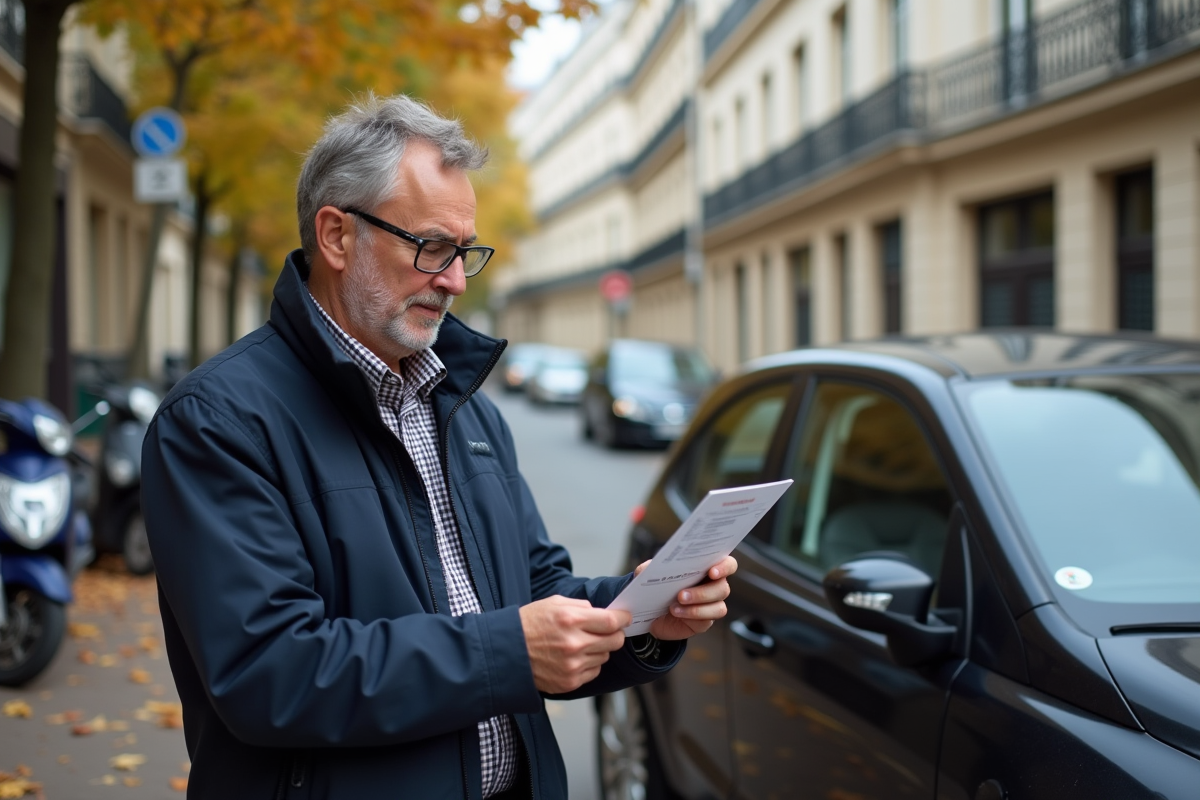 Homme vérifiant son permis de conduire à Paris