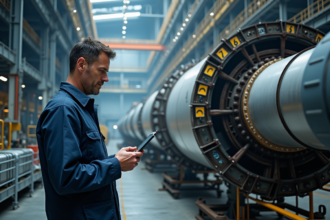 Ingénieur en combinaison près de la fusée Ariane 6 dans un hangar