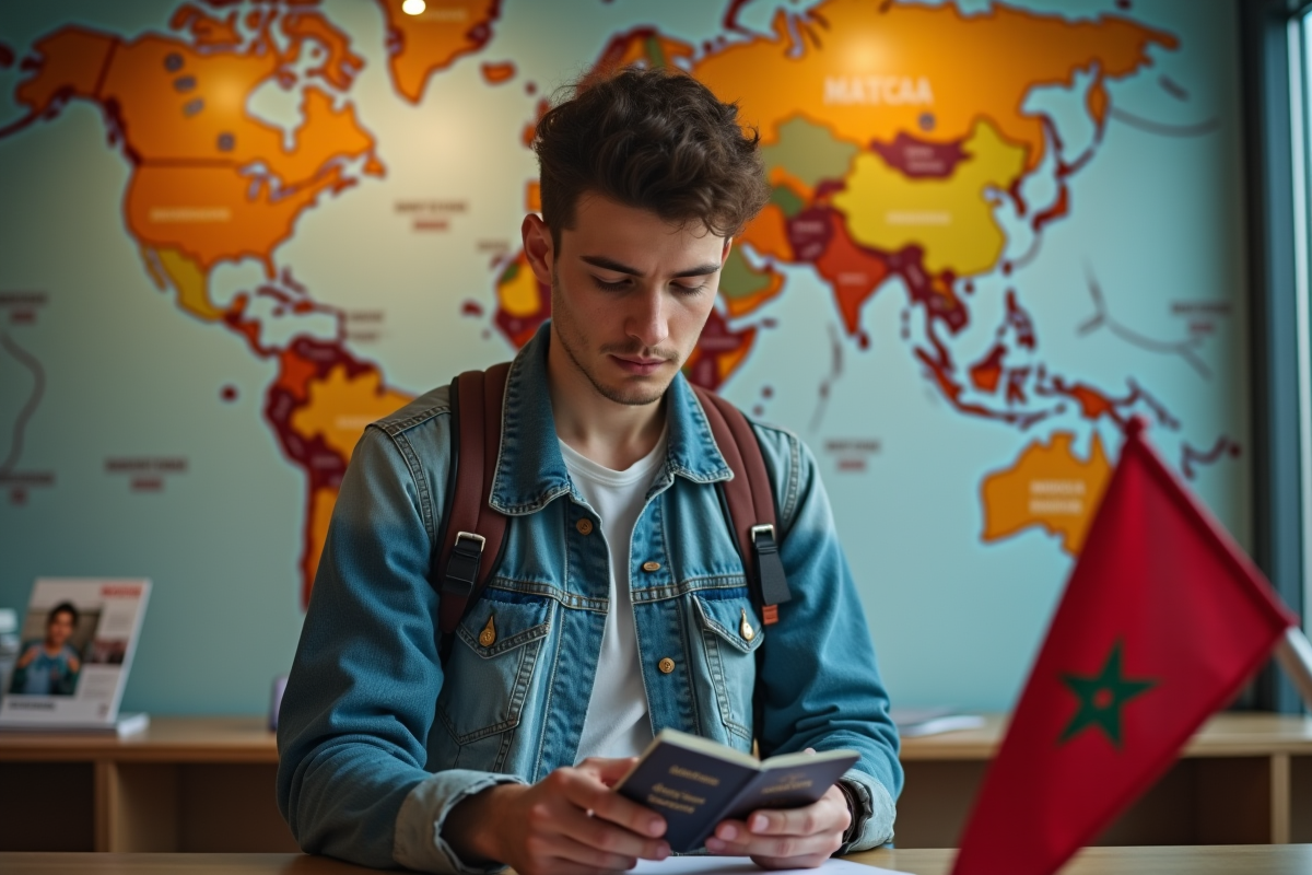 Jeune homme vérifiant son passeport près d