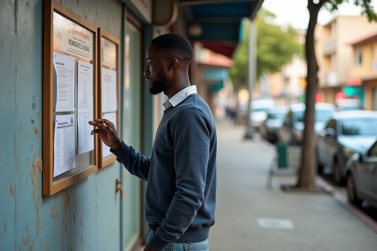 Jeune homme kenyane regardant des annonces immobilières