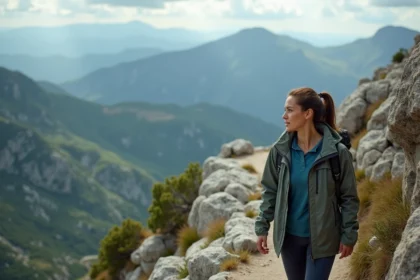 Femme en équipement de randonnée sur le GR20 en Corse