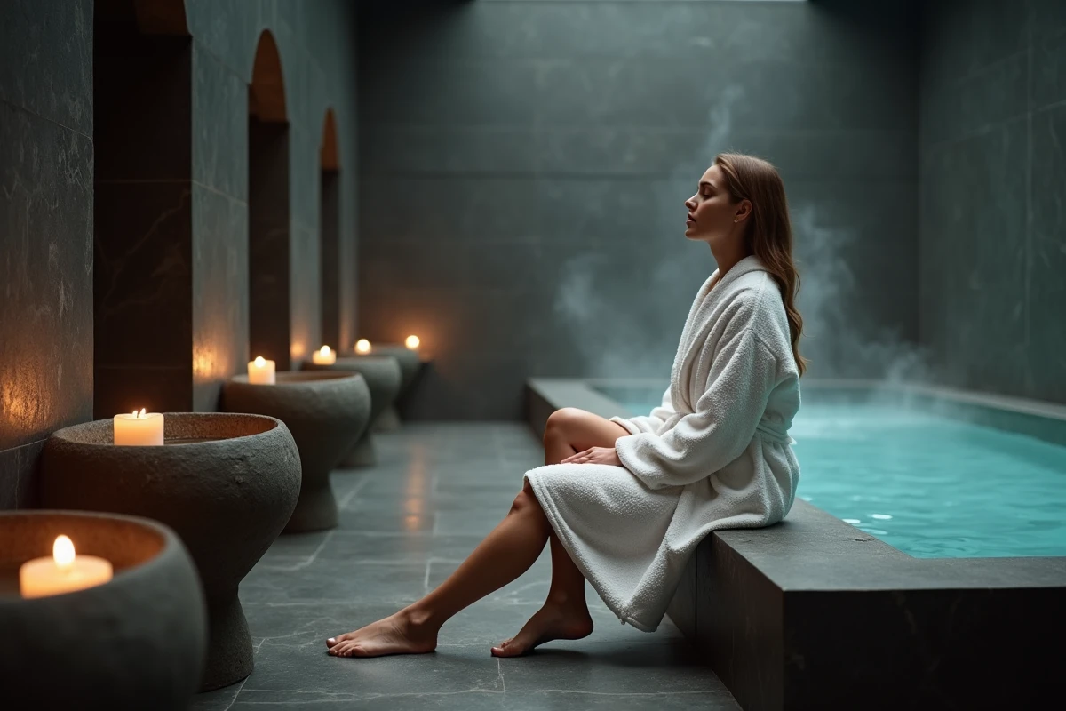 Femme se relaxant dans le spa d'un hôtel parisien lors d'un séjour city-break tout confort