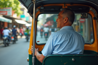 Conducteur de tuktuk thaïlandais souriant à Bangkok