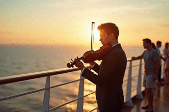 Musicien jouant du violon sur un navire de croisière en mer